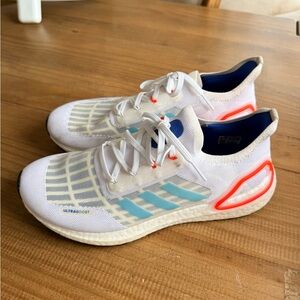 Adidas Ultraboost White with Blue and Red Highlights